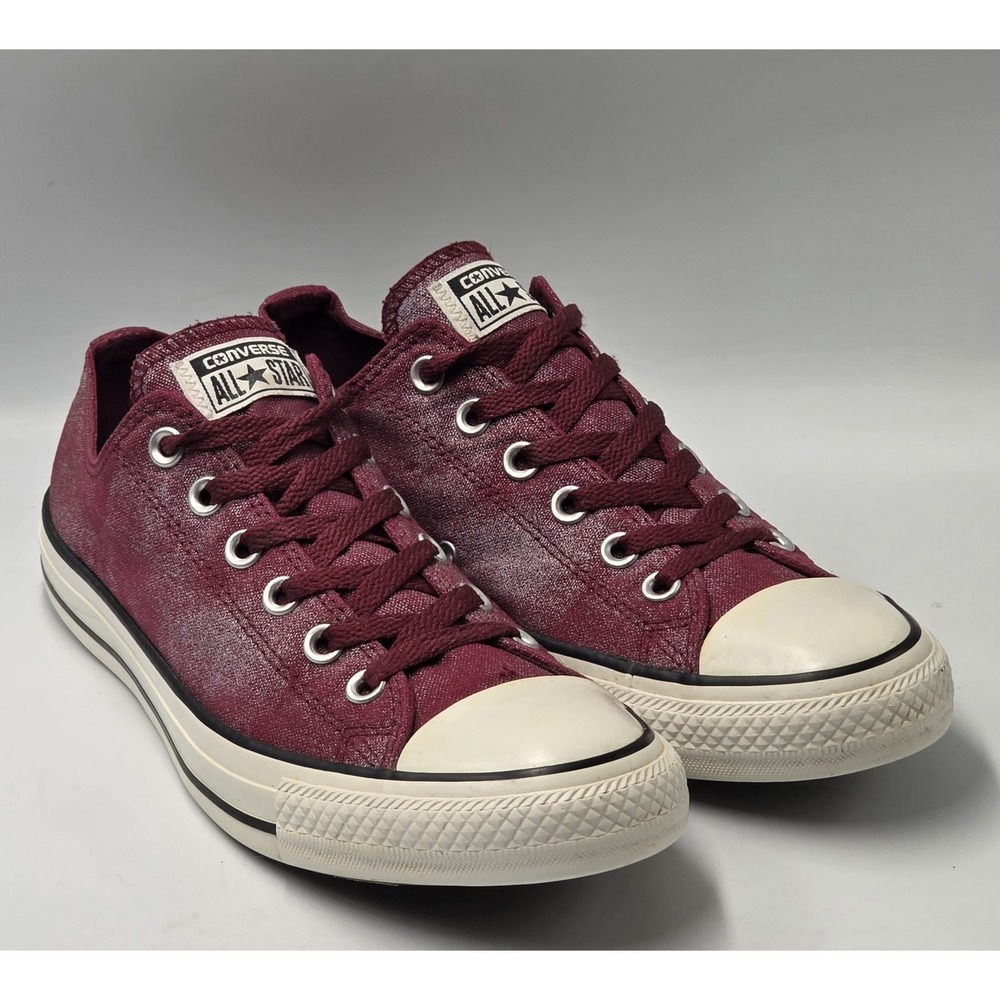 Converse All Star Womens 10 Sneakers Shimmer Ox Burgundy Silver Shoe 545027F